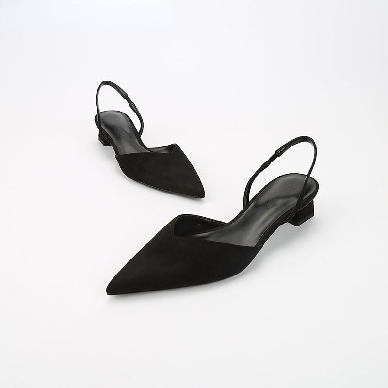 Nude Low Block Heel Sandals Pointed Toe Mid Heel