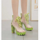 Platform Heels for Women High Heel Transparent PVC Straps Sandal Boots
