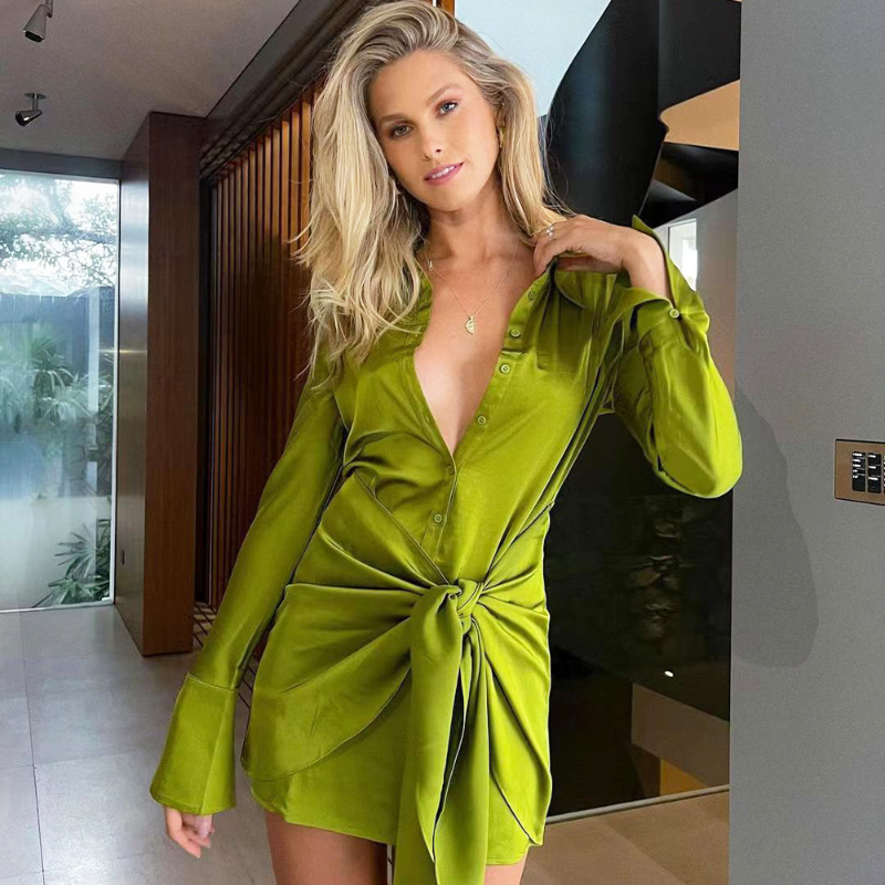 Taffeta Dress Fashionable Sexy High Elastic Long Sleeve Dress