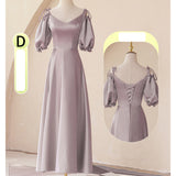 Mauve Dress Bridesmaid Satin Bridesmaid Dress Winter Purple Puff Sleeve
