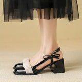 Nude Low Block Heel Chunky Heel Low-Cut Bow