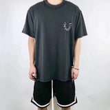 Askyurself T Shirt Sanskrit Letter Smiley Face Printing Loose Couple VTG