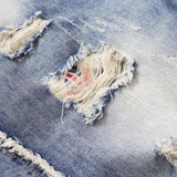Men Denim Shorts Summer Men's Jeans Shorts Retro Tattered Jeans Cut-off Patch