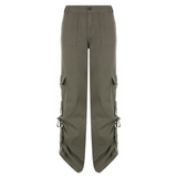 Julia Fox Low Rise Jeans Side Pleating Cool Strap Irregular Straight-Leg Pants Multi-Pocket Flanging Versatile