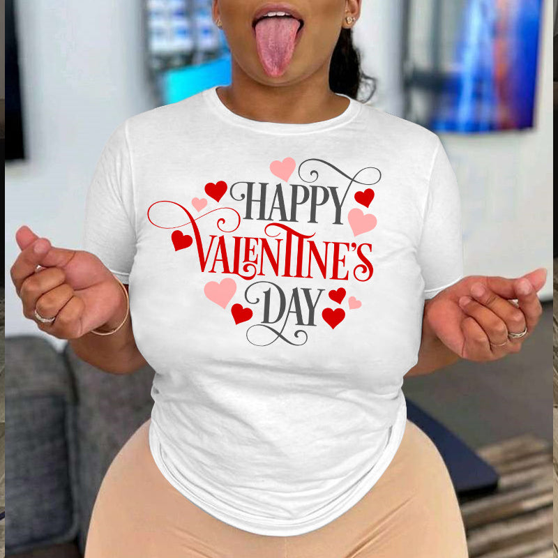 Valentine's Day T Shirts Couples T6001 Valentine's Day Short Sleeve round Neck Printed Hipster T-shirt