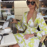 African Dashiki Dress V-neck Printed Waist-Controlled Dress