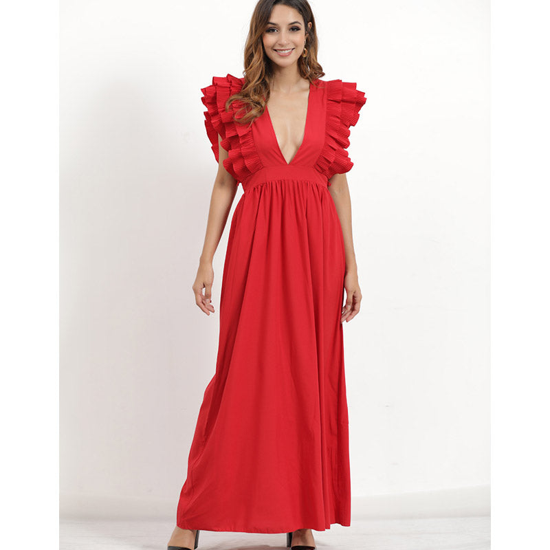 Burgundy Evening Dresses for Weddings Summer Dress Chiffon Agaric Shape Long Dress