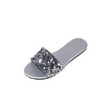 Women Open Toe Sandals Flats Summer Casual Slippers Flat Bottom Sequin Beach Shoes
