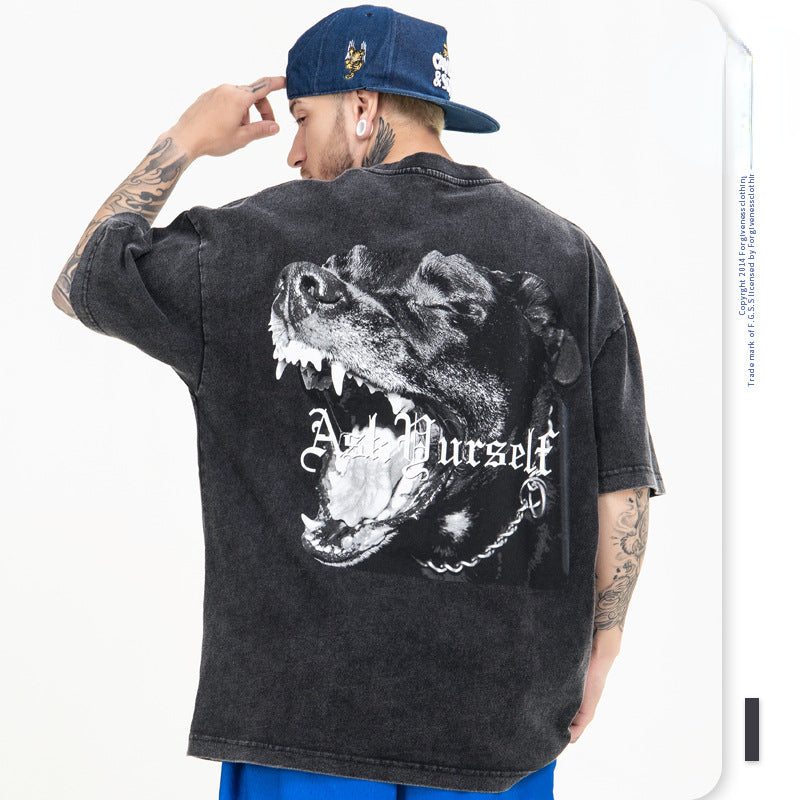 Askyurself T Shirt Men's Spring and Summer Print Fried Color Short Sleeve T-shirt