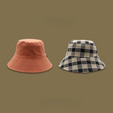 Vintage Check Bucket Hat Double-Sided Lattice Bucket Hat