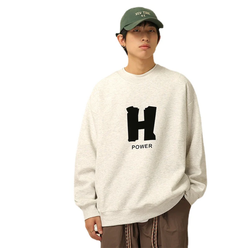 Men Sweatshirts Heavy H Letter Printed Crew Neck Sweatshirt
