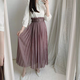 MIDI Mauve Skirt Tulle Wooden Ear High Waist Elegant Pleated Skirt