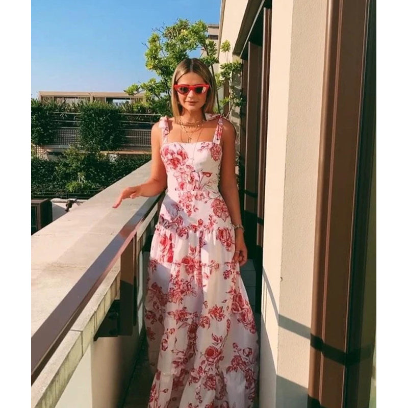 Beth Dutton Bohemian Dress Summer Spring Maxi Dresses Sexy Sleeveless Spaghetti-Strap Floral Print