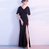 Burgundy Dress Formal Dress Women's Dignified Elegant Banquet Black Evening Dress