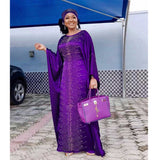 Silk Satin round Neck Wide Batwing Sleeve Robe with African Dashiki Ankara Styles Dress