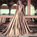 Long Homecoming Dresses Autumn Winter Sexy Deep V Split Long Dress Wedding Dress