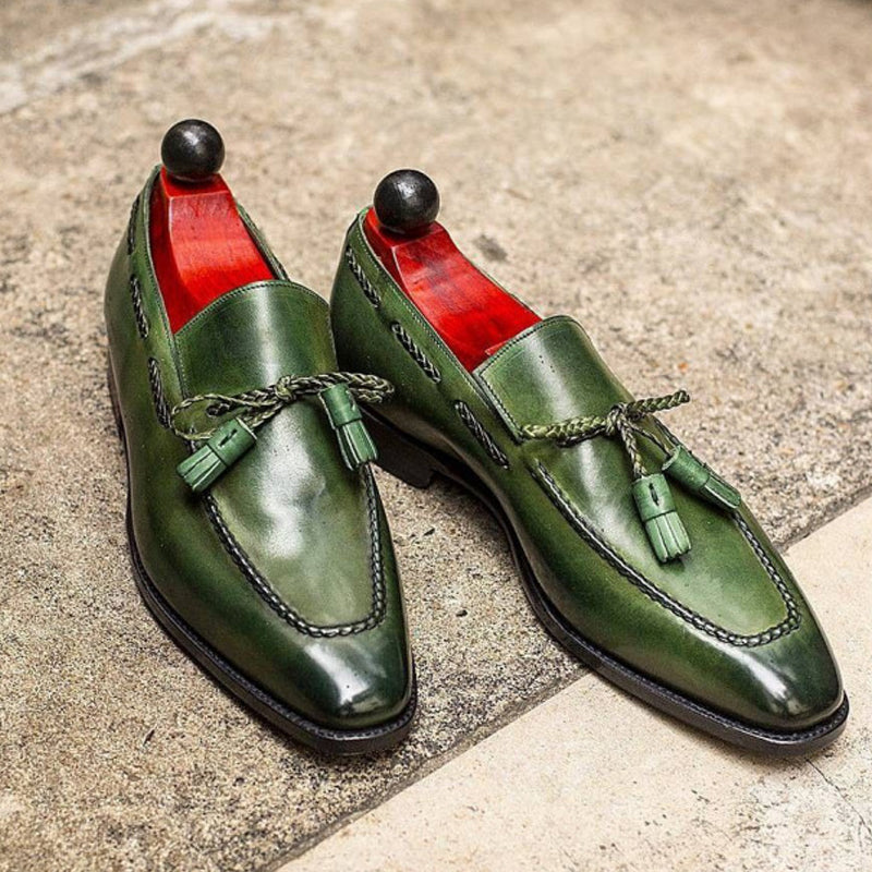 Justin Yellowstone Boots Autumn And Winter British Round Head Men'S Pu Green Tassel Men'S Shoes