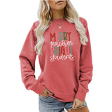 Merry and Bright Sweatshirts Merry Teacher Bright Casual round Neck Sweater