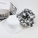 Bucket Hat Fishing Cap Cotton Print Fisherman Hat Black and White Simple Coconut Tree Casual Sun-Proof Sunshade