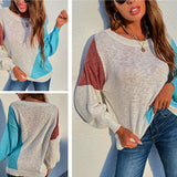 Women Pullover Knit Sweater Autumn and Winter Irregular Color Matching off-Shoulder Sweater for Women