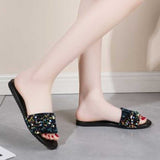 Women Open Toe Sandals Flats Summer Casual Slippers Flat Bottom Sequin Beach Shoes