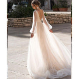 See through Wedding Dress Women's Long Sleeve Dress Long Dress Sexy, Deep V-neck and Backless Formal Dress