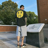 Askyurself T Shirt Sanskrit Letter Smiley Face Printing Loose Couple VTG