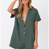 Coachella Music Festival Outfits V-neck Buttons Short Sleeve Loose Casual Fashion Summer Women's Clothing