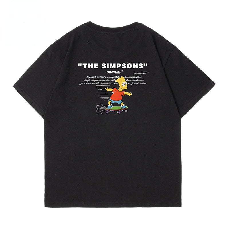 The Simpsons T Shirts Printed Letters Loose Round Neck