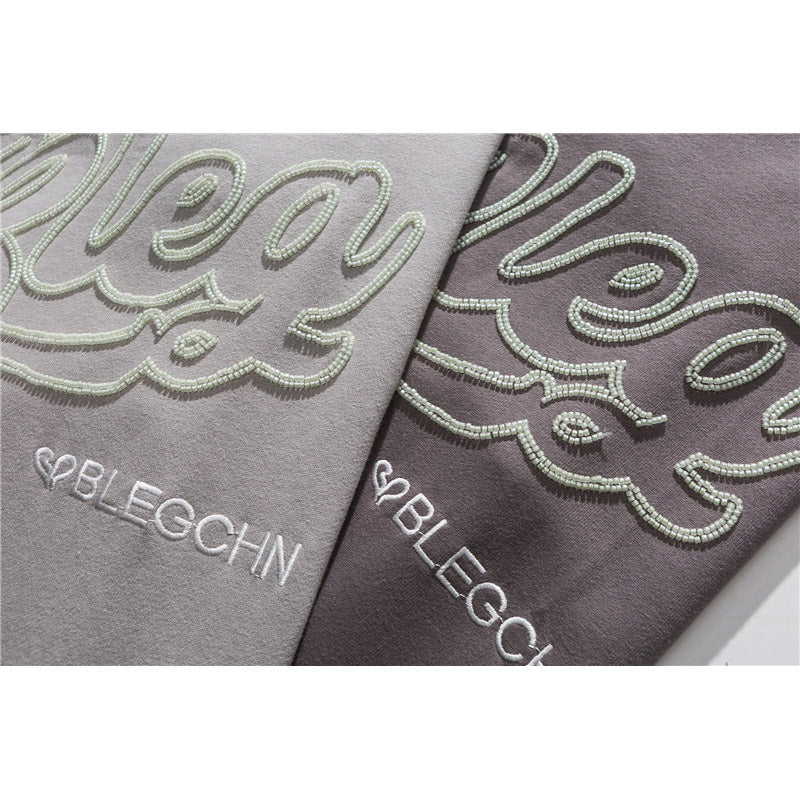 Crew Neck Sweatshirts for Men Men's Autumn Sweater Personalized Beaded Letter Embroidered Top Men's