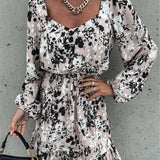 MIDI Mauve Wrap Dress Autumn and Winter Women's Printed Ruffled Dress