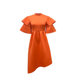 Taffeta Dress Ruffle Sleeve Solid Color Double Layer Dress Gown