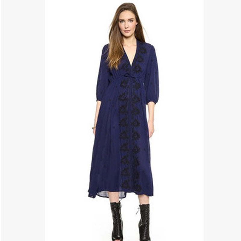 Beth Dutton Bohemian Dress Winter Autumn Maxi Dresses Pepper Embroidery