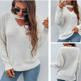Women Pullover Knit Sweater Autumn and Winter Solid Color Sexy Chest Hollow out Sweater Female