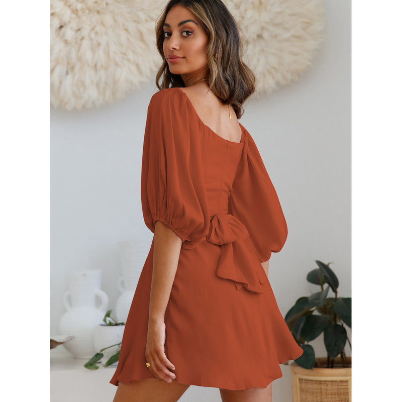 Coachella Music Festival Outfits Solid Color Fashion Women's Sexy Lantern Sleeve Dress