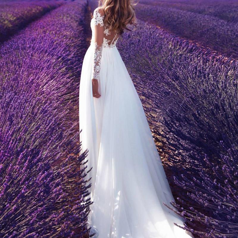 See Through Wedding Dress Sexy Long Sleeve See-Through Lace Wedding Dress Bridesmaid Dress Split Dress