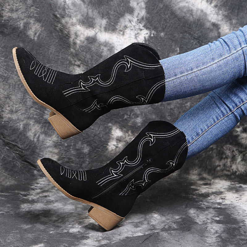 Western Shoes Autumn and Winter Large Size Low Heel Women's Boots
