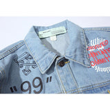 Off White Arrow Denim Jacket Jean Coat Off Ow Color Matching Graffiti Letters Small Arrow Print Men Owt