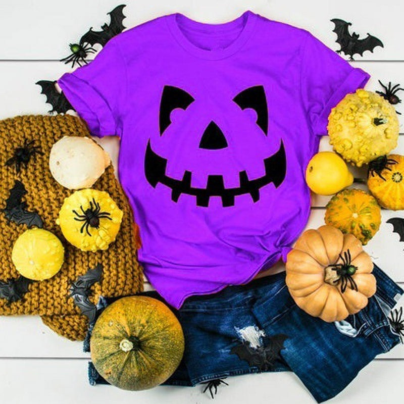 Halloween Costumes Pumpkin Cheshire Cat Printed Pattern Short Sleeve T-shirt