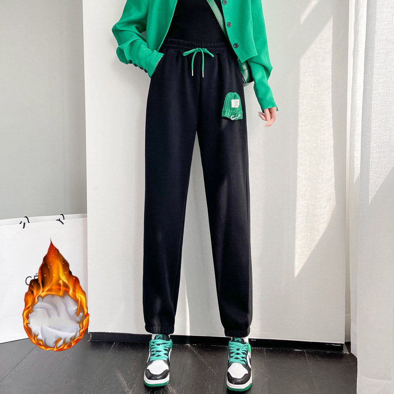 Grey Sweatpants Fall/Winter Loose Tappered Velvet Thickening Slimming Autumn Leisure