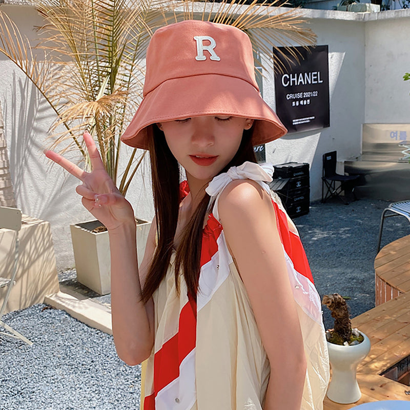 Women Bucket Hat Big Head Circumference Letter Fisherman Big Brim Sun-Proof Sunshade