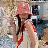 Women Bucket Hat Big Head Circumference Letter Fisherman Big Brim Sun-Proof Sunshade