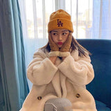 Yankee and Dogers Winter Hat Woolen Cap Women's Autumn and Winter Warm Hat Yellow Knitted Hat