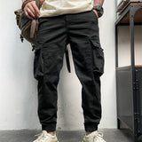 Cuffed Cargo Pants Summer Drawstring Elastic Retro Overalls