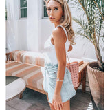Coachella Music Festival Outfits Irregular Cut Denim Skirt Hip Skirt