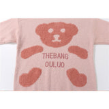 Men Sweater Towel Embroidery Cartoon Bear Knitwear Men High Street Fashion Brand Loose round Neck Sweater