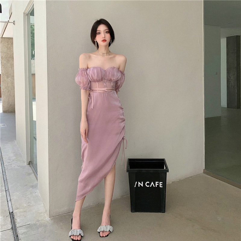 MIDI Mauve Cocktail Dress Purple Dress Slim Fit Elegant Dress