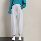 Grey Sweatpants Gray, Fleece Lining Wide-Leg Pants for Women Spring and Autumn