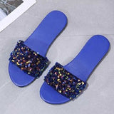 Women Open Toe Sandals Flats Summer Casual Slippers Flat Bottom Sequin Beach Shoes