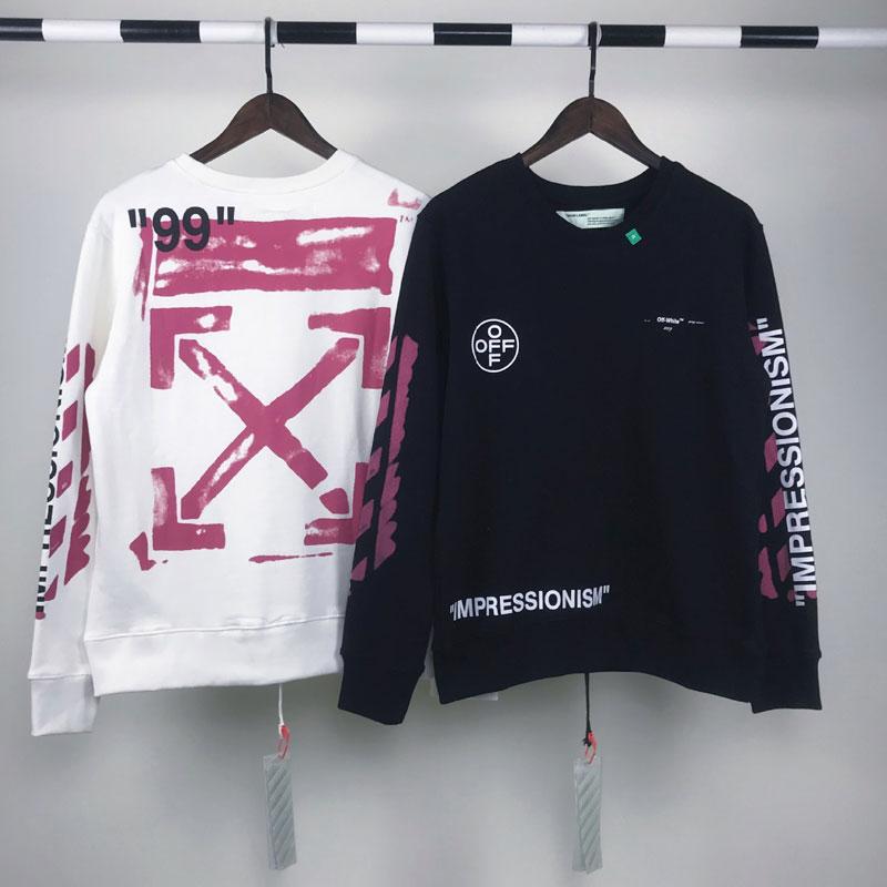 Off White Crew Neck Pullover Sweatshirt Plus Size Retro Sports Sweatshirts Owt